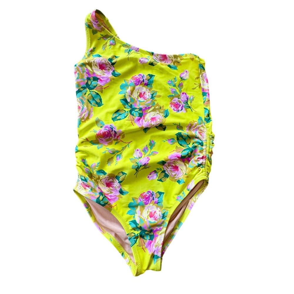 CREWCUTS One-Shoulder Floral Swimsuit Girls 6-7 Yellow Asymmetric One Piece Girl